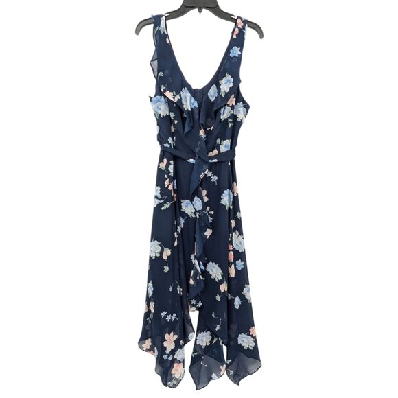 Premier Amour Floral Ruffle Midi Dress Size 12 Asymmetrical Hem Cottage Wedding - Picture 1 of 13